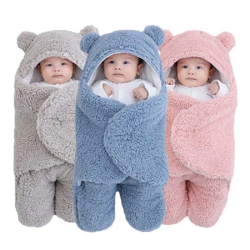 Baby sovsäckar ultra-mjuk fluffig fleece född emot filt spädbarn pojkar tjejer kläder sovande plantskola swaddle 211029