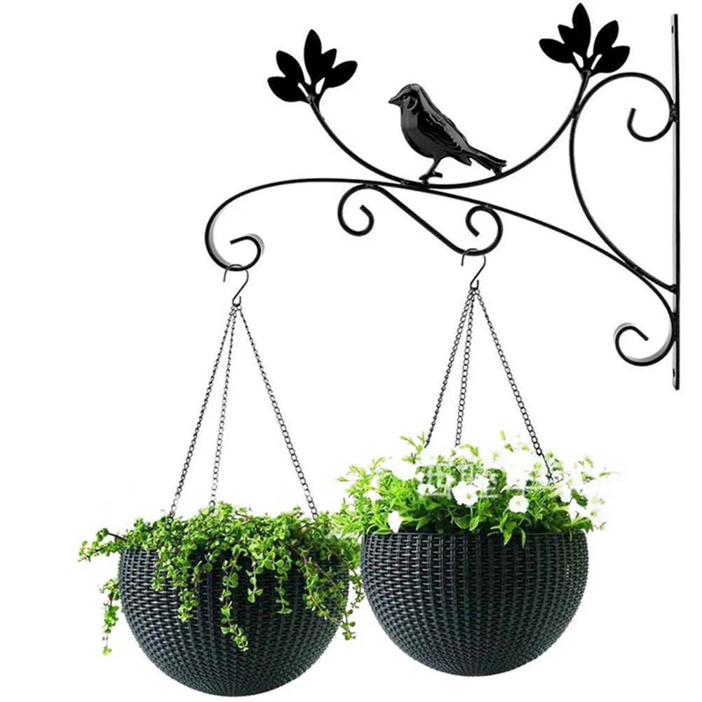 Stand for Flowers 3D Geometric Wall Hanging Balcony Plant Flower Pot Wrought Iron Hooks Holder Wall-Mounted Basket Bracket Plant 210615