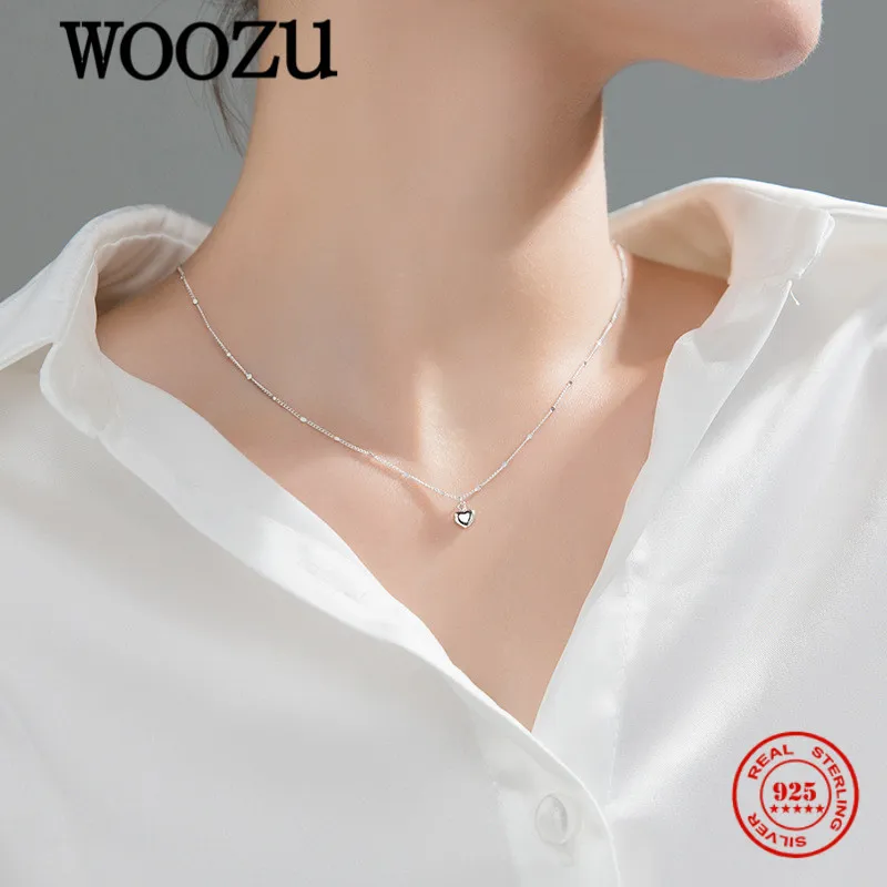 Woozu äkta 925 sterling silver minimalistisk pärlor kedja länk söt kärlek hjärta hängsmycke halsband för kvinnor party office smycken q0531