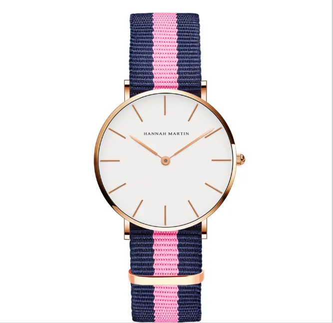 Hannah Martin 36MM Simple Dial Womens Watches Accurate Quartz Ladies Watch Comfortable Leather Strap or Nylon Band Wristwatches264x