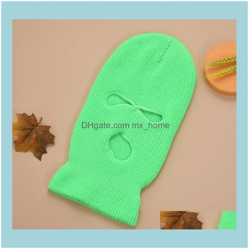 Fluorescent Three-hole Cap Knitted Headgear Winter Keep Warm Cap Windproof Full Face Cover Designer Party Masks Warm Tactical Hat