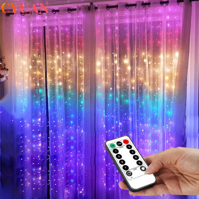 レインボーカーテンライトUSB LED Fairy String Garlandウィンドウ装飾光イースターデコレーションホームベッドルームの結婚式の装飾210610