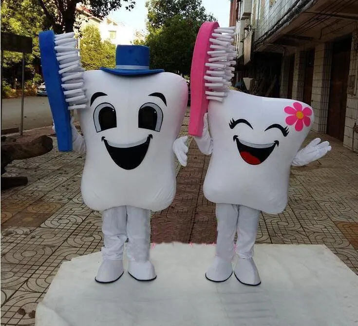 Costumi della mascotte dello spazzolino da denti dei denti di prestazione Vestito da partito operato di Natale di Halloween Personaggio dei cartoni animati Carnevale Natale Pasqua Pubblicità Costume da festa di compleanno Vestito