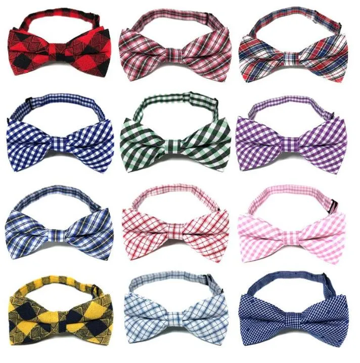 Bowknot Bow Tie British style Baby Tie Children plaid Necktie Fashion Cute lattice Necktie Hot Kids Cotton and Adjustable Bow Tie WMQ659