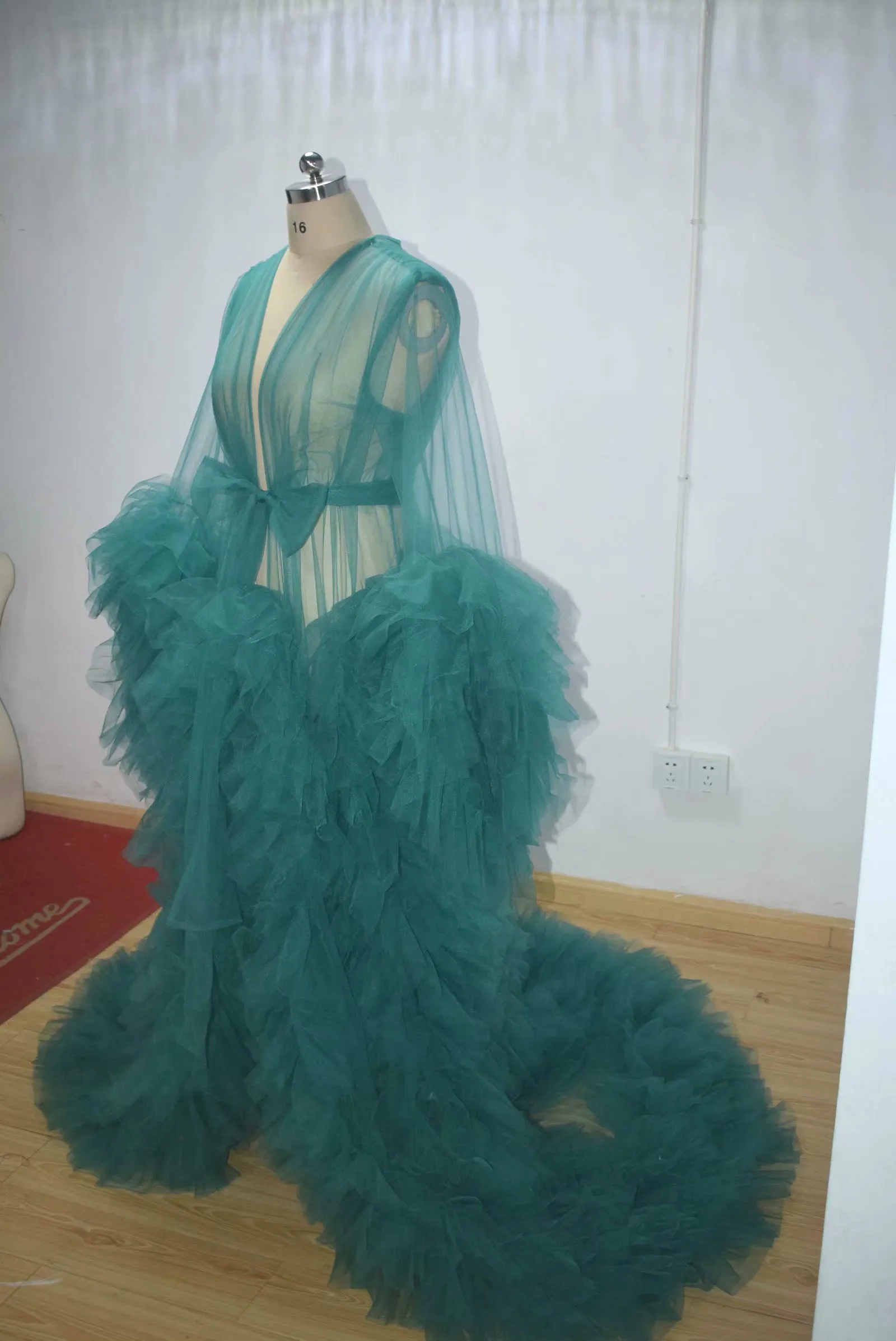 green emerald velvet dress Velvet Pregnancy Dress with Slit- Green