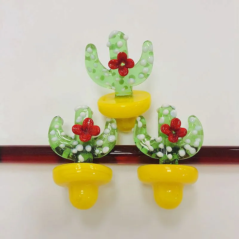 Gullig Cactus Carb Caps Quartz Banger Nail For Rökning Tillbehör Bong 35mm Diameter Dab Rigs Ny designtecknad