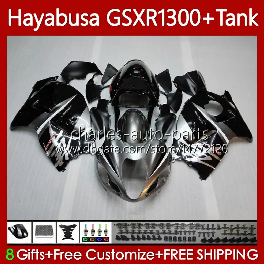 OEM Ciała + Zbiornik dla Suzuki Hayabusa GSXR 1300CC GSXR-1300 1300 CC 1996 2007 74NO.2 GSX-R1300 GSXR1300 96 97 98 99 00 01 GSX R1300 02 03 04 05 06 07 Zestaw do błonnika błyszczący srebrzysty