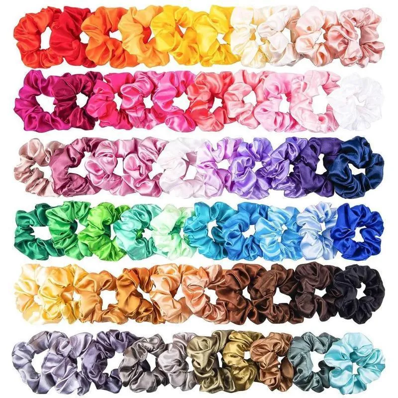 Saç Aksesuarları Katı Renk Ipek Saten Bantları Kadın veya Kız 'Takı Hairband Scrunchies için Uygun1