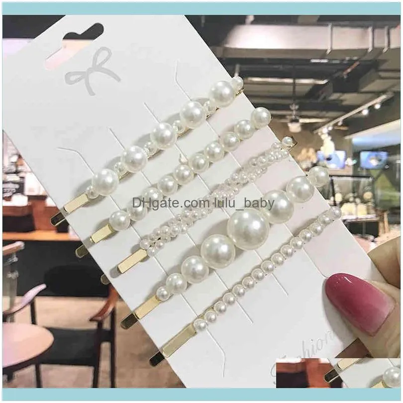 1 Set Acrylic Clips for Women Fashion Geometric Pearl Barrettes pins Headwear Hair Accessories Girl Jewelry