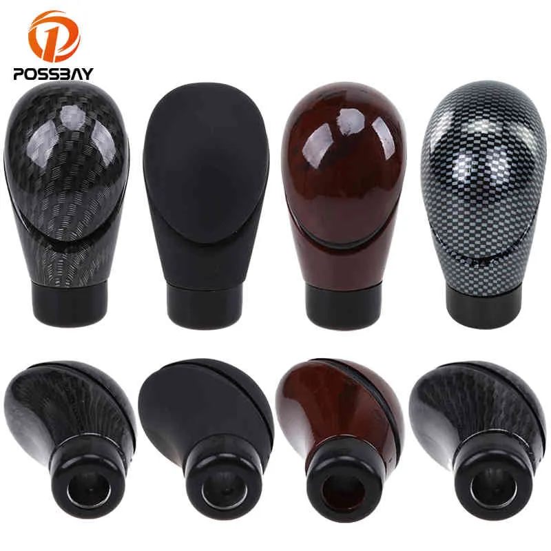 Possbay Car Shift Knob Carbon Fiber Plast Manuell växellåda 4 Style Gear Stick Lever Shifter Handbroms Universal Adaptrar