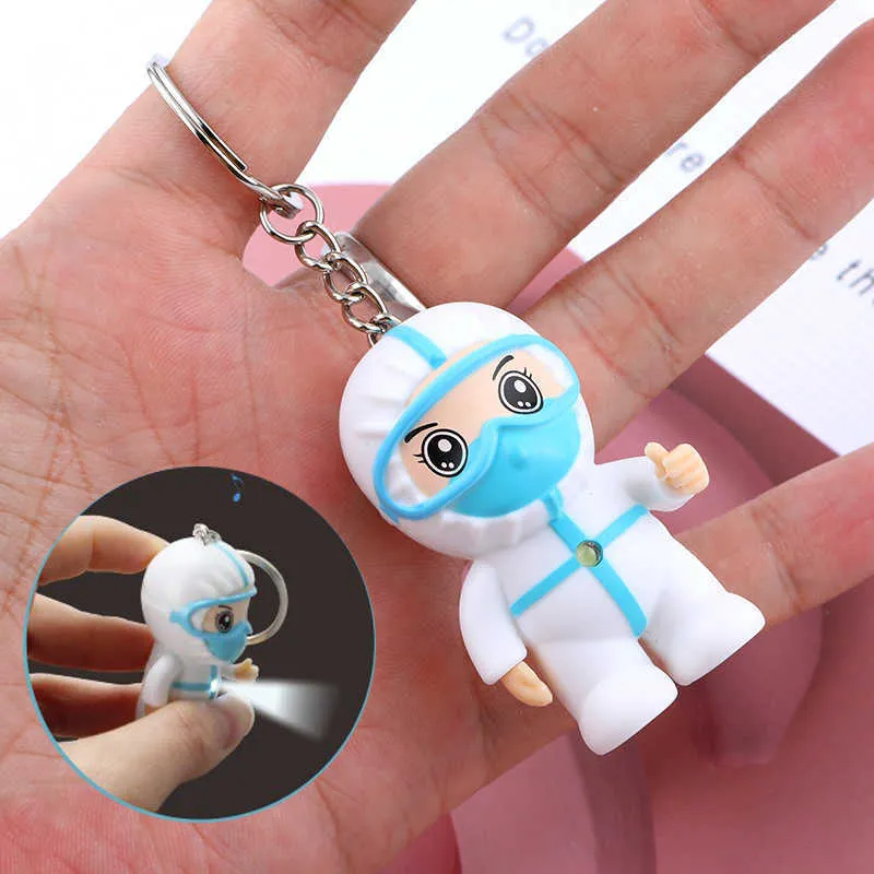 LED Luminous Vocal Nurse Keychain Cartoon Nurse Day Gift White Angel Souvenir Men Women Bag Jewelry Key Chain Pendant Creative G1019