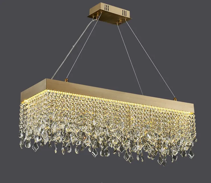 Modern kristall ljuskrona för matsal rektangel / oval ledd cristal lampa lyx hem dekor ljus fixtur guld inomhus belysning