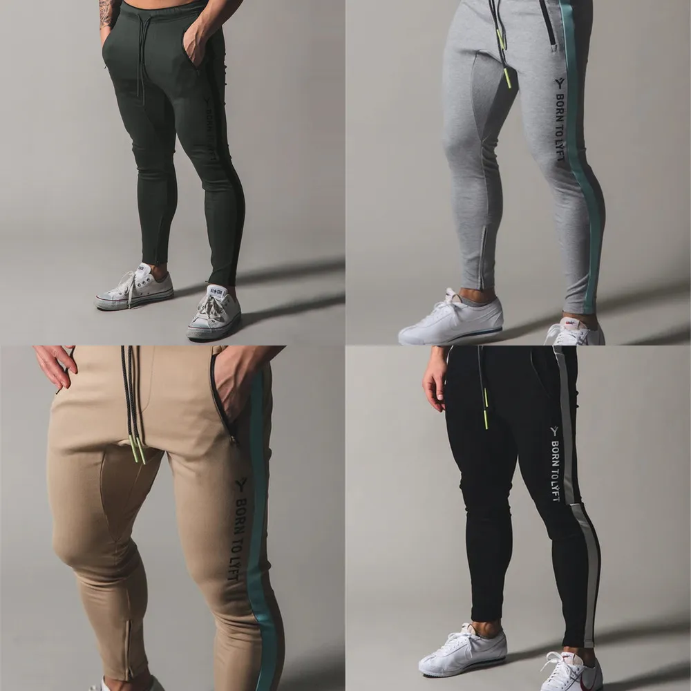 Casual Men Pants GYM Zipper Pocket Pantalons Pantalons de survêtement Born To Lyft Cotton Men Fitness Joggers Pantalons de course Training Sweatpants X0628