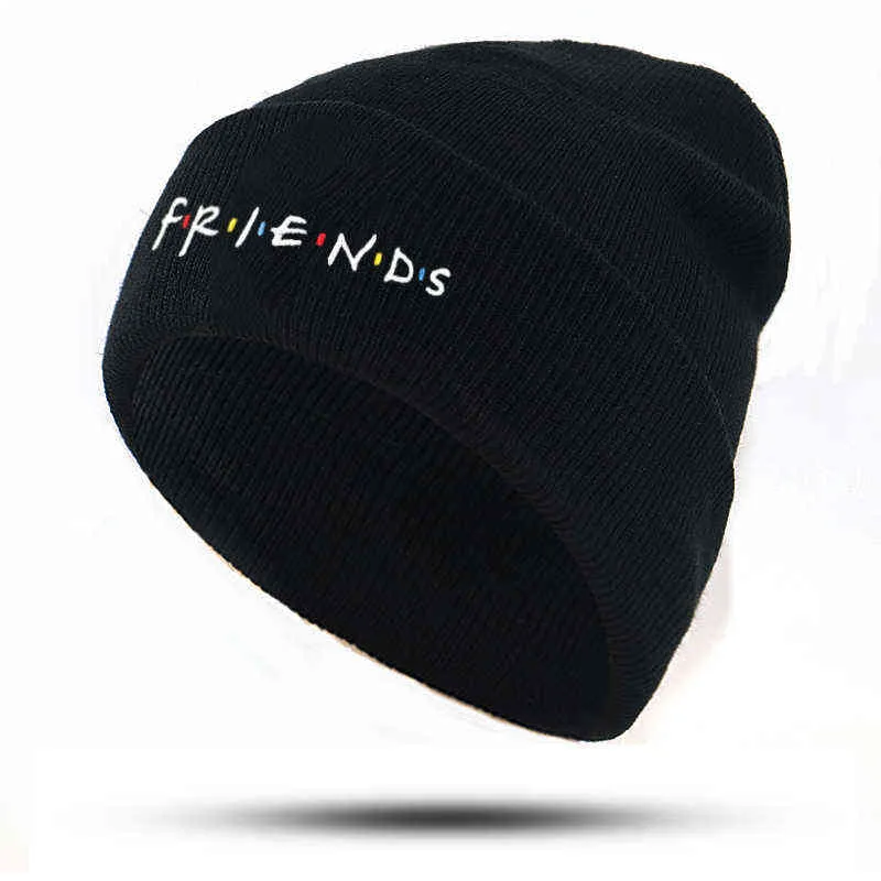 Brief Borduurwerk Vrienden Beanie Cap Katoen Flexibele Zwarte Mutsen Gebreide Hoed voor Winter Mannen Damesmode Ski Cap All Past Y21111