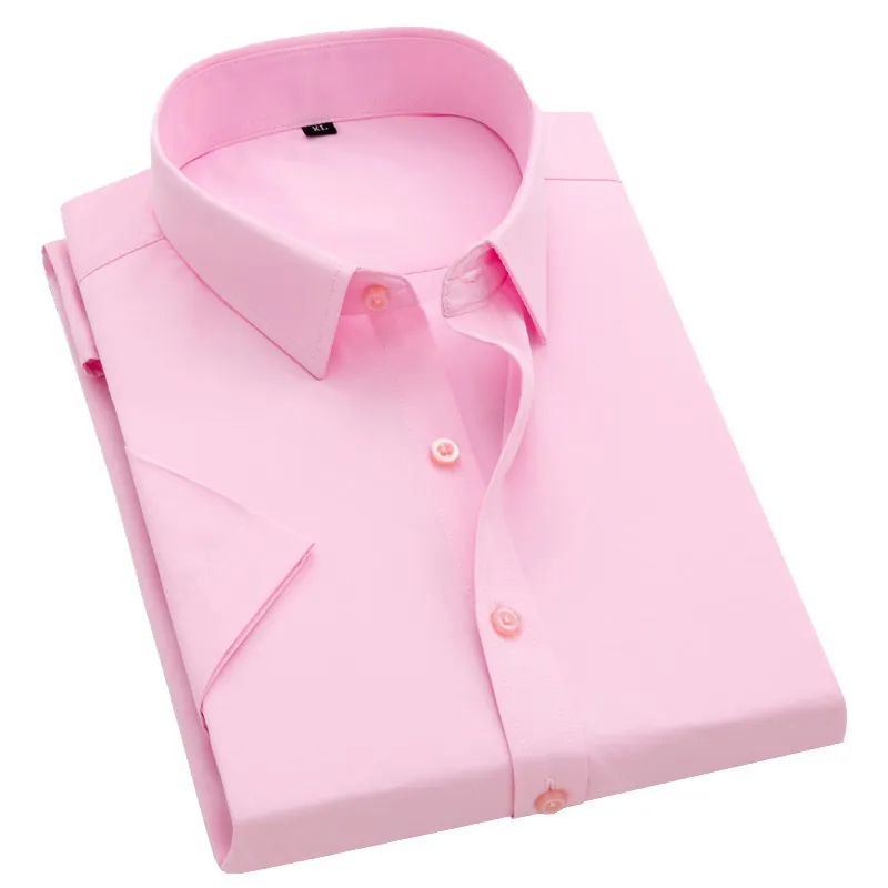 Летние холодные дышащие мужские рубашки Корея мода кнопка вниз стройная пригонка с коротким рукавом хлопок белые черные розовые рубашки 210316