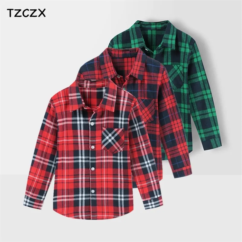 Hot Sale Boys Shirts Classic Casual Plaid Flannel Children shirts For 2-8 Years Kids Boy Wear 210306