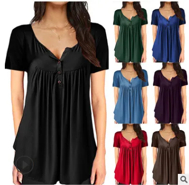 Loose Tops Short-sleeved Women's Round Neck Shirts Solid Color Breathable T Shirt