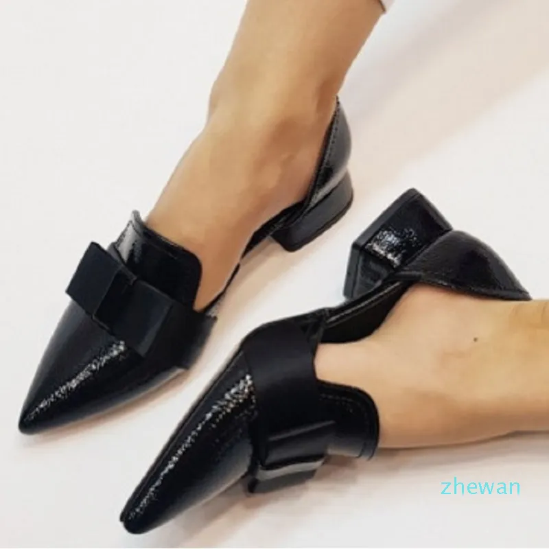 Designer femmes talons bas pompes sans lacet bout pointu chaussures de bureau dames été mode Bow femme sandales noires