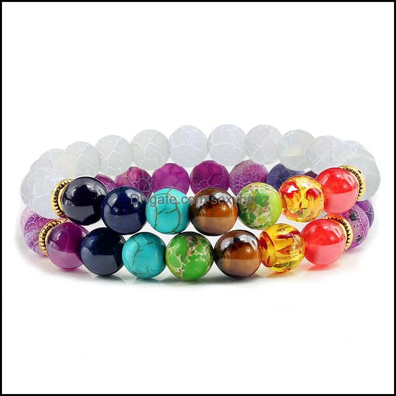 Multicolor 2Pcs/set Natural Stone 7 Chakra Beads Bracelets For Lovers Reiki Balance Fitness Bangles Men Women Jewelry Beaded, Strands