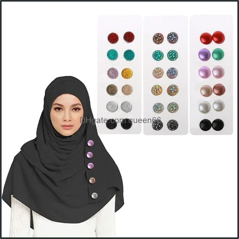 Stift broscher smycken12 datorer paket med 12 mti-use strass halsduk brosch rund hijab kit magnetiska säkerhet stift muslimska smycken droppleverans 20