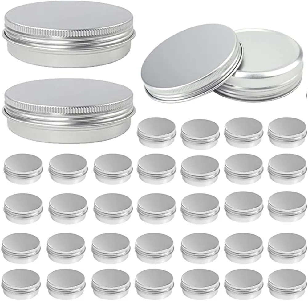 Ящики для хранения BINS алюминиевые круглые банки с крышкой, 2 унции металлические банки пищевые контейнеры винтовые вершины для ремесел, хранения, DIY (серебро) XB