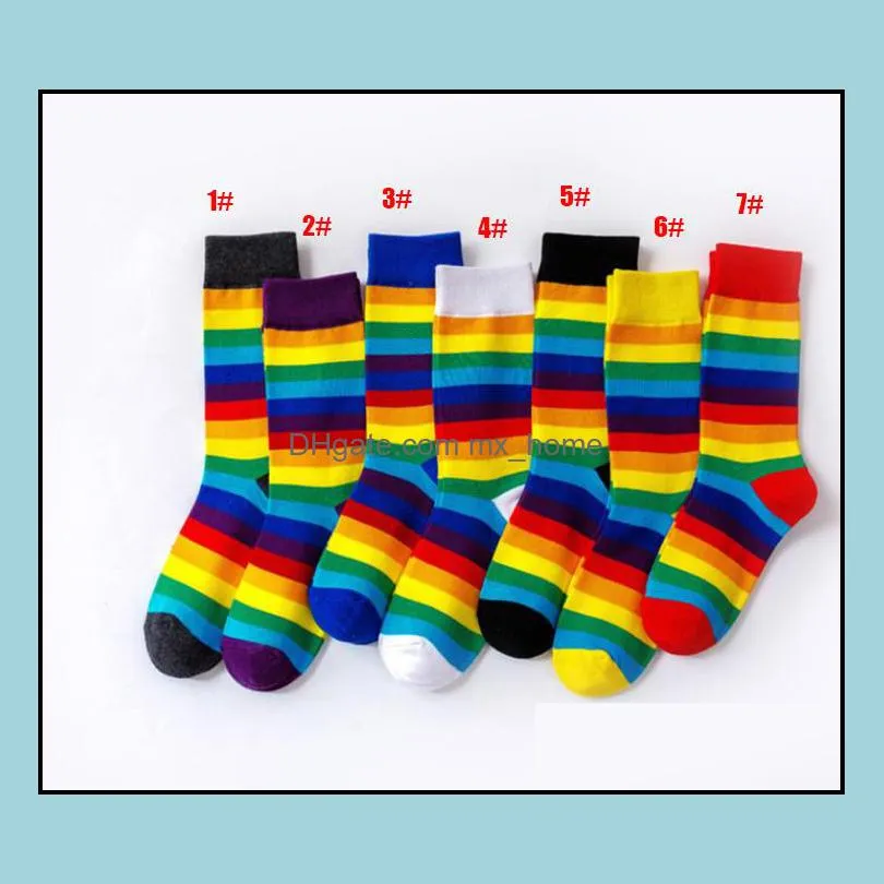 Colorful Striped Rainbow Socks Women Striped Fun Crazy Cotton Novelty Multicolor Art Fashion Girls Casual Pair Crew Sock