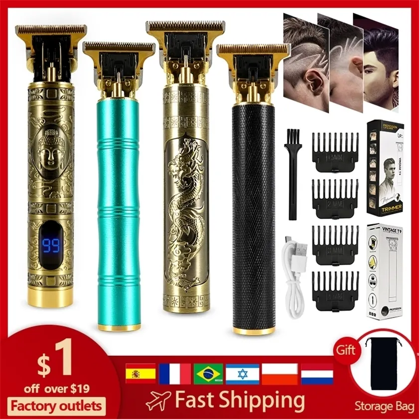 Elektryczne Hair Clipper Man LCD 0mm Golarka Trymer dla Mężczyzn Barber Profesjonalny Broda Rechargeable Maszyna do cięcia T9 USB 220216