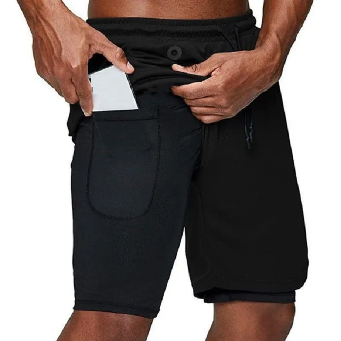 2021 hommes Shorts de course Gym Compression téléphone poche porter sous la couche de Base pantalons courts athlétique solide collants 14