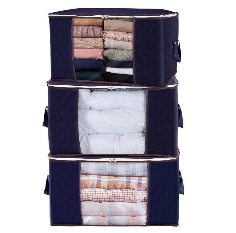 Sac de rangement pour vêtements 90 L, organisateur de grande capacité avec poignée renforcée, tissu épais pour couettes, couvertures, literie, pliable avec fermeture éclair robuste