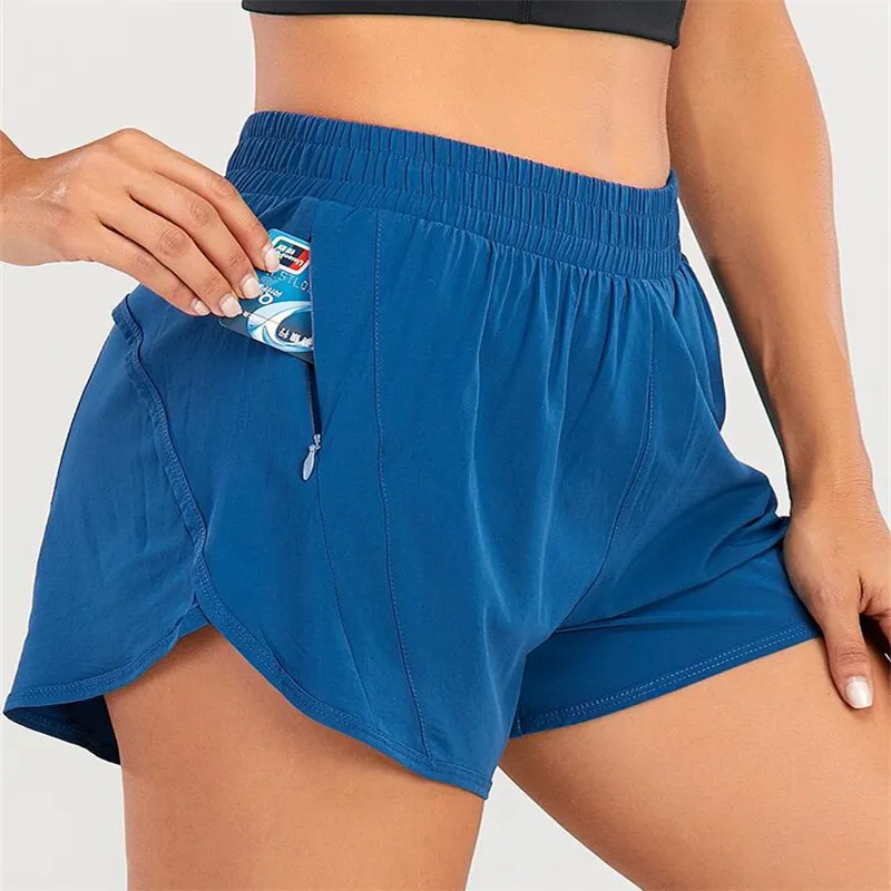 Kvinnor Dance Yoga Short Mid-Rise fodrad med blixtlåsfackmör Soft Fabric Mesh Net Yarn Stitching Shorts #0160292w