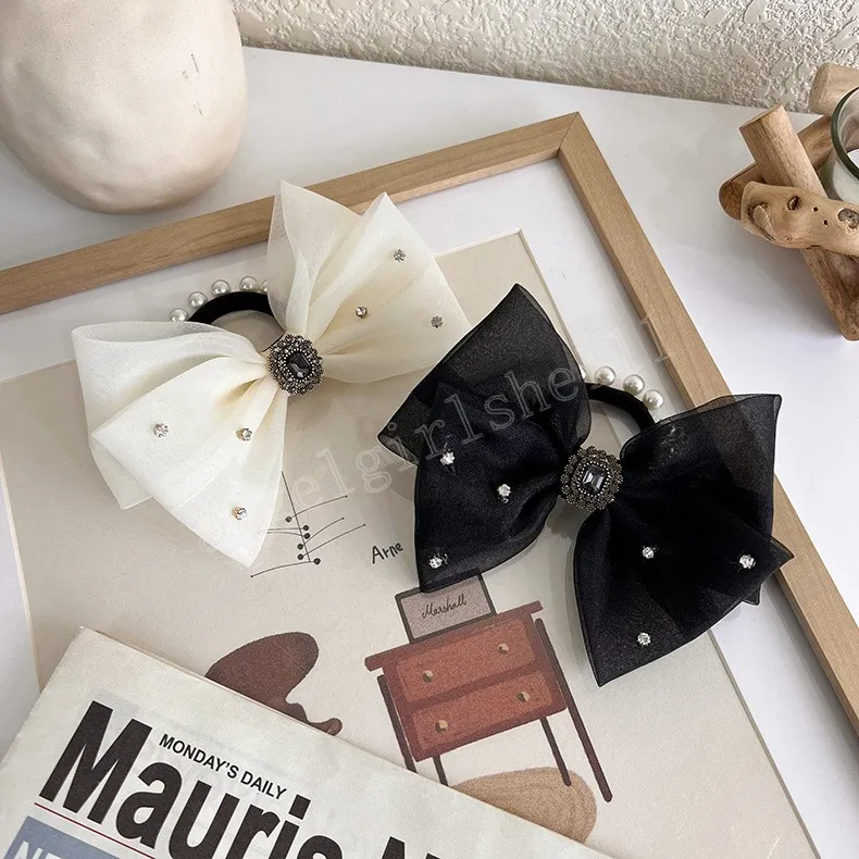 Black Lace Black Diamond Hair Clip With Retro Pearl Rhinestone Bowknot