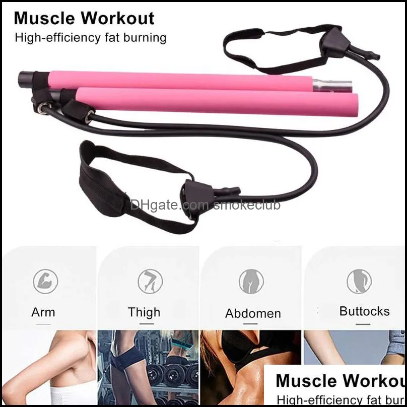 Resistance Bands Pilates Bar Fitness Gym Exerciser Band Home Total Body Workout Building Puller Yoga Rope