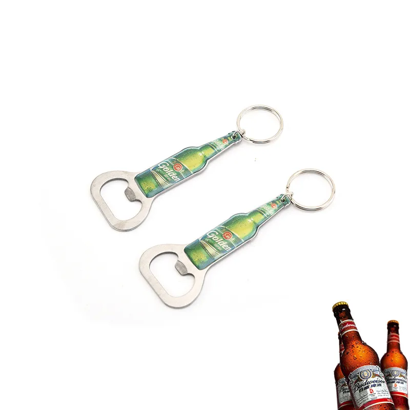 Stainless Steel Bottle Opener Corkscrew Portable Creative Shape Print Flat Opener Keychain Handle Corkscrew Bottle Opener Kitchen Supplies