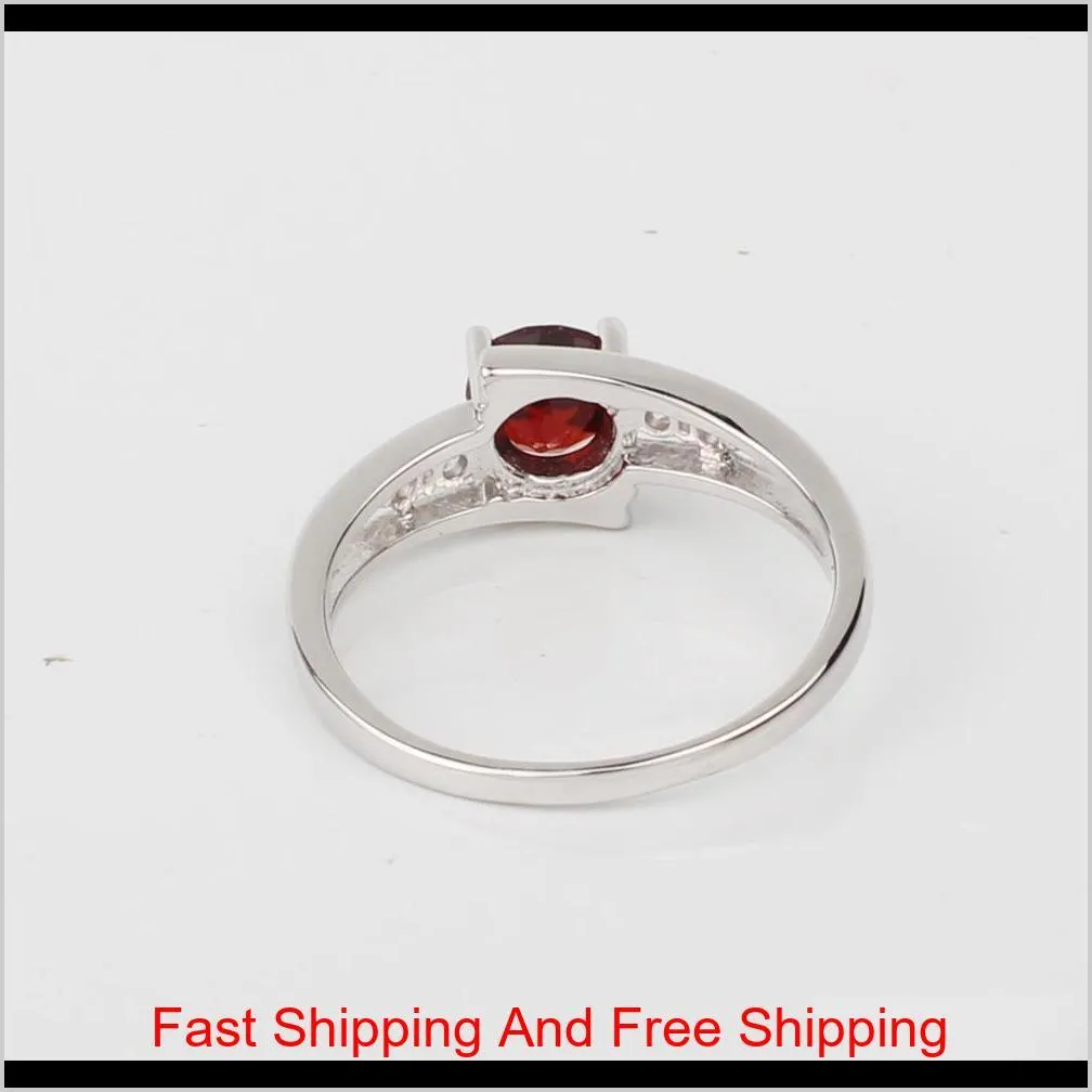 real red garnet solid sterling silver ring 925 stampe women jewelry 6mm crystal wedding band january birthday birthstone r016rgn