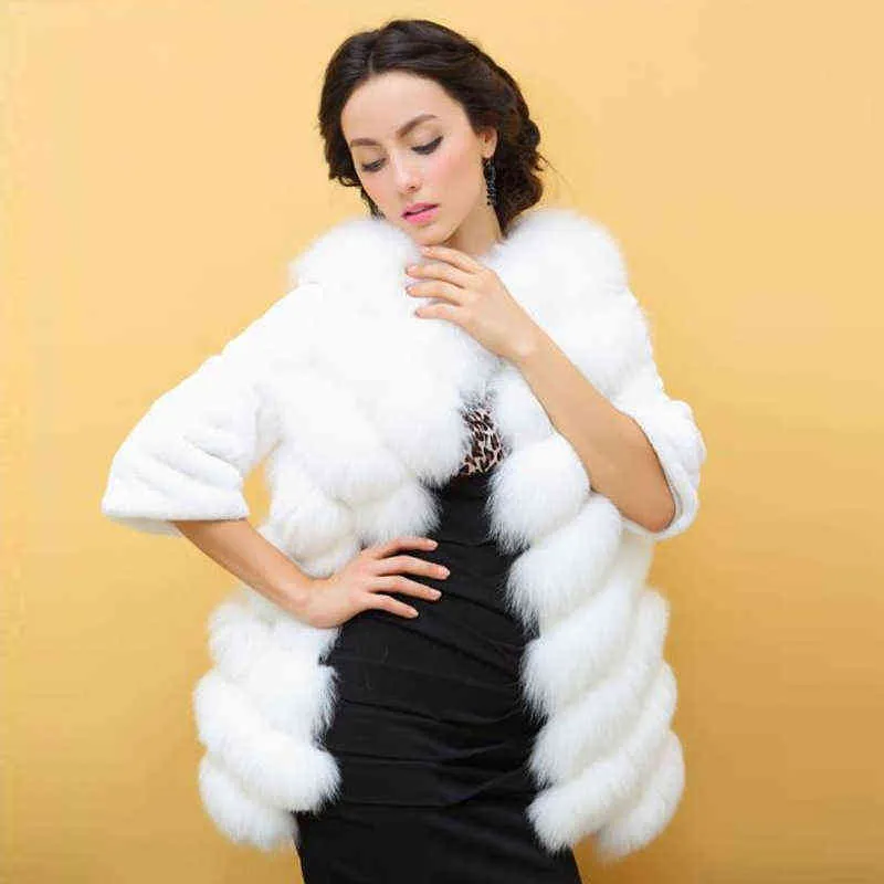 Special Women's Fashion Fritid Medium och Long Comfortable Big + Snow Rabbit Cardigan Fur Coat 211207