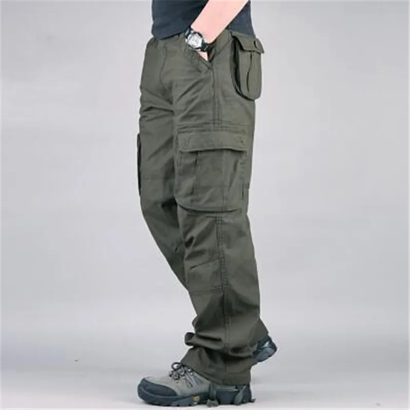 Mode militär stil mens lastbyxor casual stora fickor taktiska militära pants våren manliga bomull armé byxor män