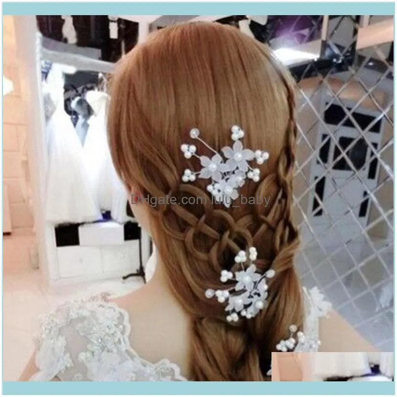 Hair Clips & Barrettes 4pcs Flower Pin Bling Crystal Pearls White Hairpins For Bride Noiva Wedding Veil Styling Decor Jewelry