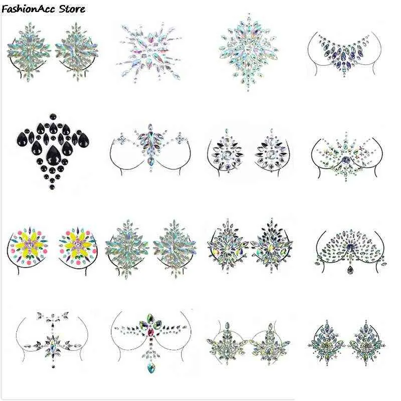 الحلمة غطاء الكريستال الصدرية ملصقات لاصقة الماس الخرز الثدي ملصقات الوشم ملصق الصدرية الملحقات البرازيلي الوسادة ملصقات AA220313