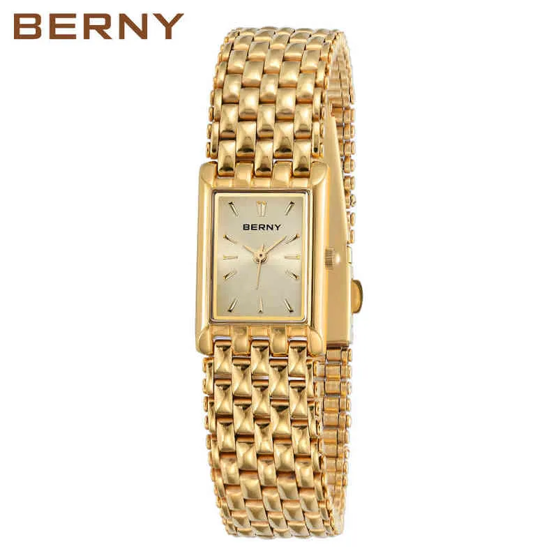 Gouden Horloge voor Vrouwen Luxe Rechthoek dames Horloge Gouden Quartz Klok Roestvrij Staal Dames Horloge Montre Femme 220105