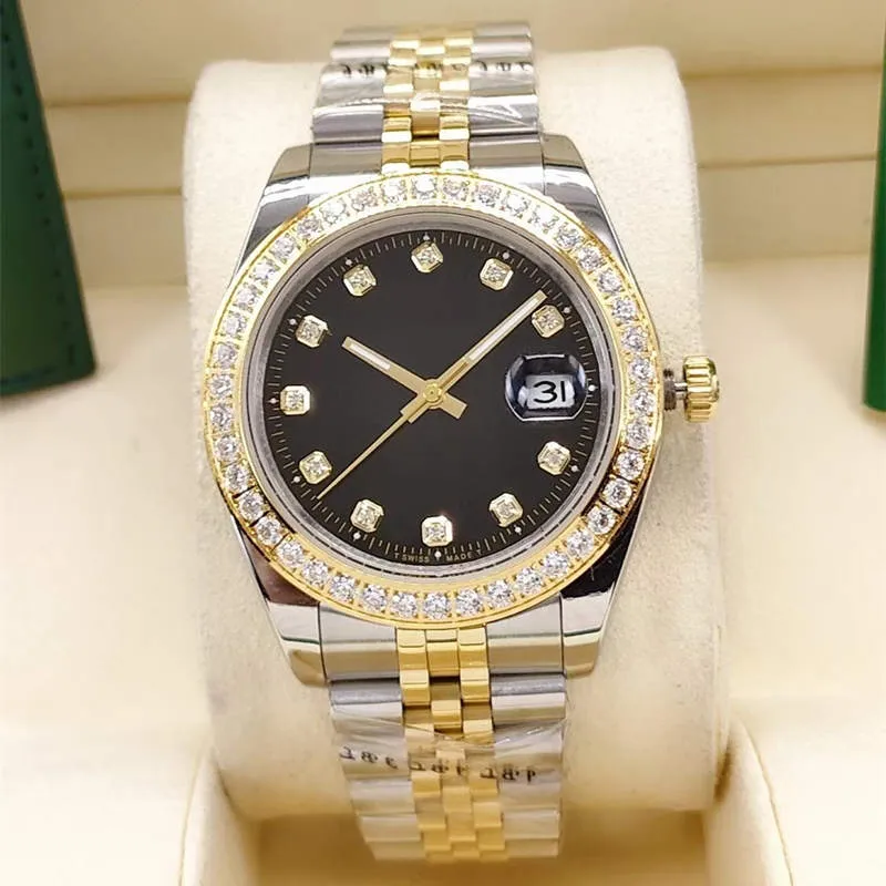 Relógio automático masculino e feminino resistente à água 41 mm moldura de diamante relógio neutro com desconto em aço inoxidável