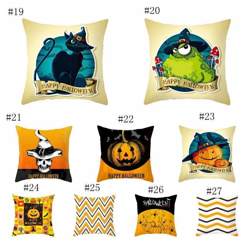 Geometric 45*45cm Orange Halloween Pillowcase Pillowcase Bedding Supplies Customed Pumpkin Print Cushion Cover Home Decor 40 Colors