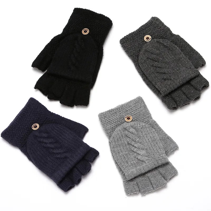 Frauen Halbfinger Winter Warm Verdicken Handschuhe Mädchen Gestrickte Flip Fingerlose Ausgesetzt Handschuhe Fäustlinge Outdoor