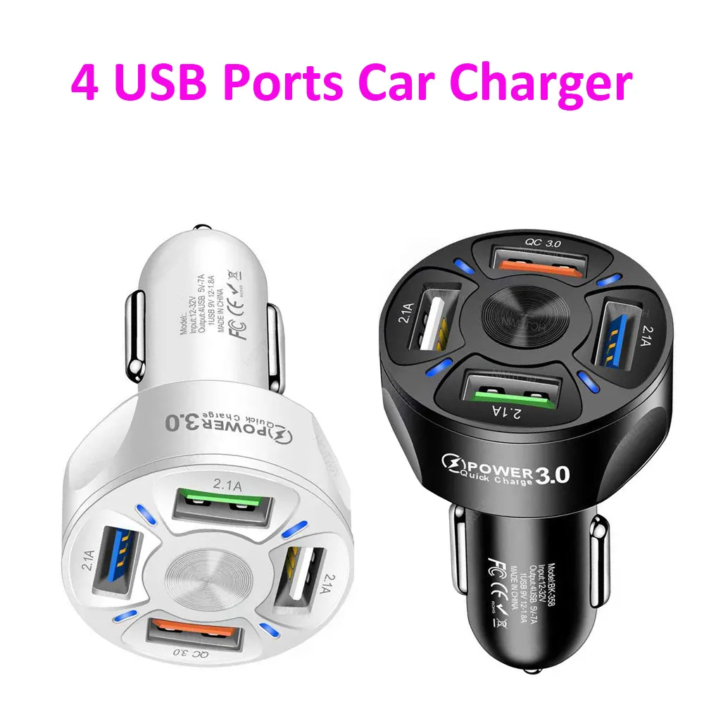 4 portar USB -billaddare 48W Snabb 7a Mini Fast Charging för iPhone 14 Pro Xiaomi Huawei Mobiltelefonladdare Adapter i bilen