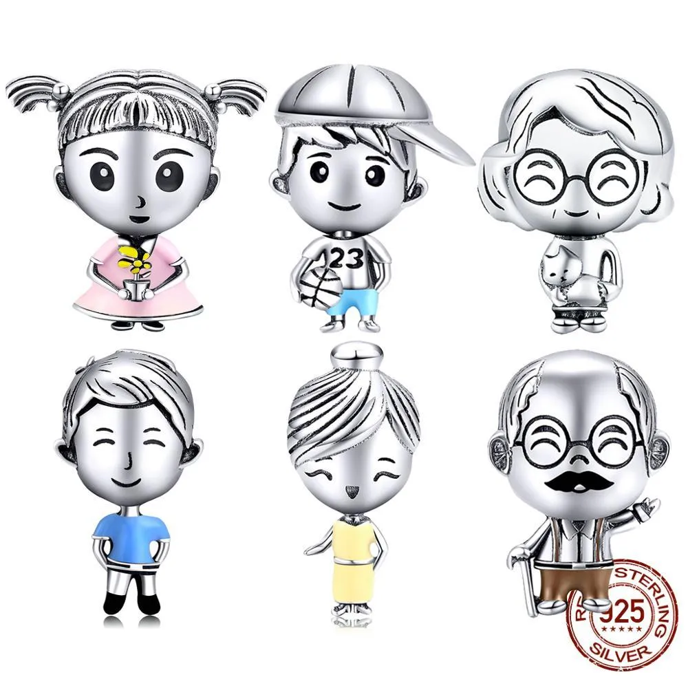 Charms Lot BISAER 925 Sterling Silver Beads Mother Boy Father Girls Grandpa Grandma Family Charms for Jewelry Making Q0531