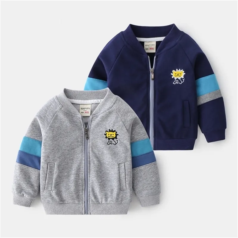 Children's zipper jacket boys V-neck cardigan baby sleeves fashion sweatshirt Korean children's clothing top 7080 29 210622