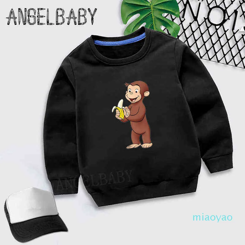 Pojkar Flickor Sweatshirt Kids Nyfiken George Cartoon Print Hoodies Barn Höst Toppar Barnkläder, KYT5266 G1028