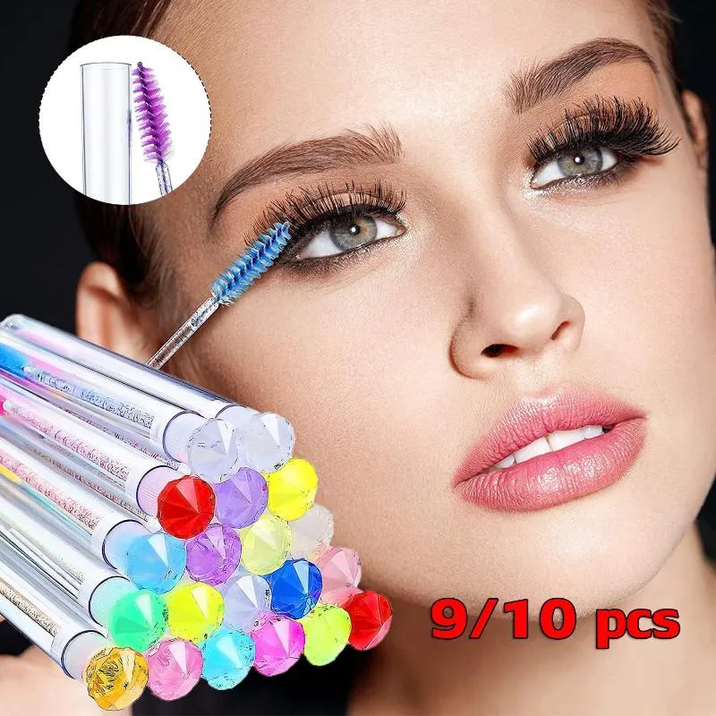 Valse Wimpers 9/10 Stks Mascara Wand Tube Diamond Set Crystal Spoolies Wimper Extension Brush Disposable Leeg