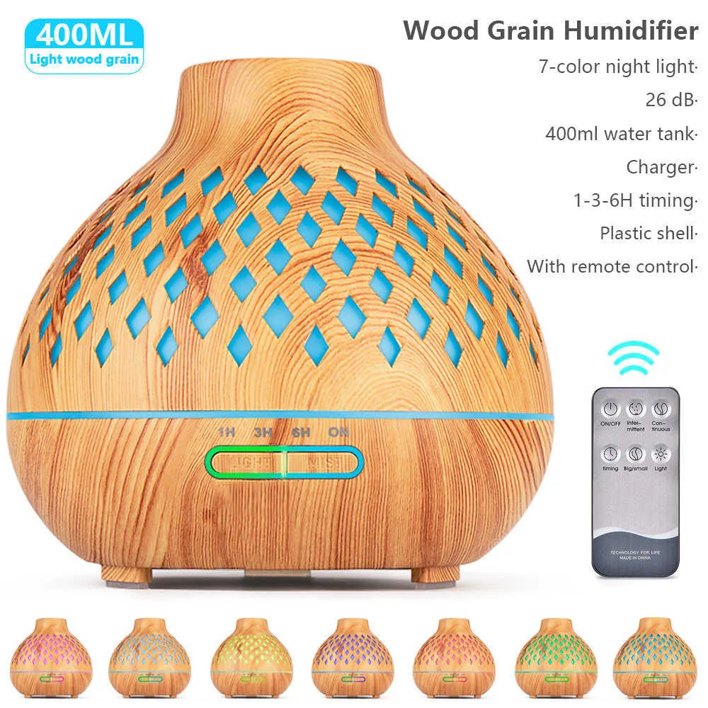 Diffuseur d'arôme électrique ultrasonique de 400 ml Xiomi Humidificateur d'air Aromathérapie Mist Maker Télécommande Huile Essentielle 210724