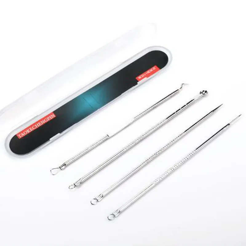 4pcs / set rostfritt stål akne borttagning nålar pimple blackhead remover verktyg sked ansikte hudvård verktyg ansiktsbehandling pore cleaner