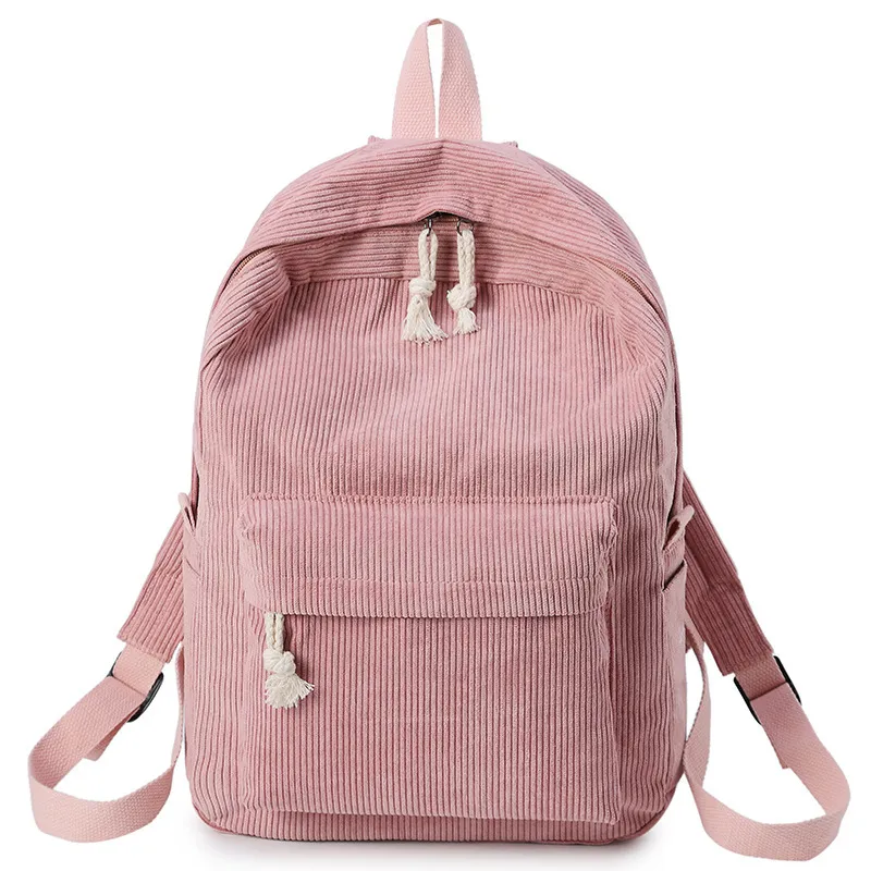 Estilo formal de tecido macio mochila feminina corduroy design escola mochila para meninas adolescentes mochila listrada mulheres